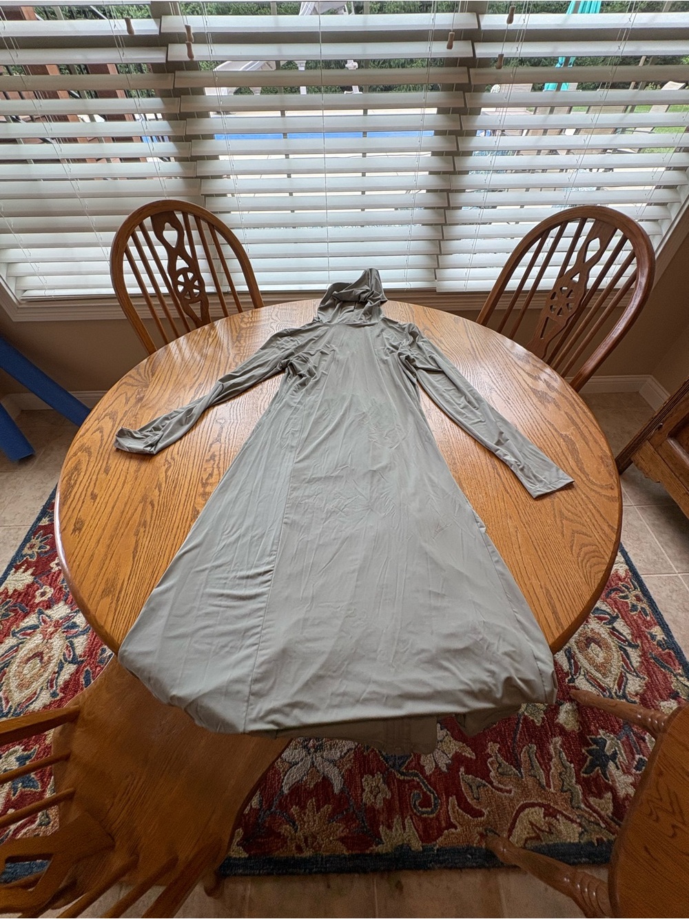 Long Gray Sun Protection Hoodie Dress Built-In Face Cover Full Zip L ? Cover Up